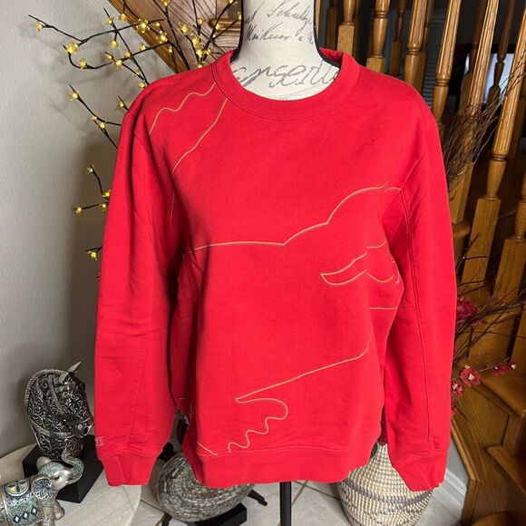 Lacoste Red Long Sleeve Outlined Big Croc Fleece Crewneck Sweater Men’s M - Picture 1 of 11